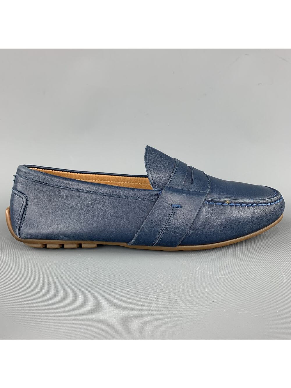 RALPH LAUREN Size 7.5 Navy Solid Leather Drivers Loafers
